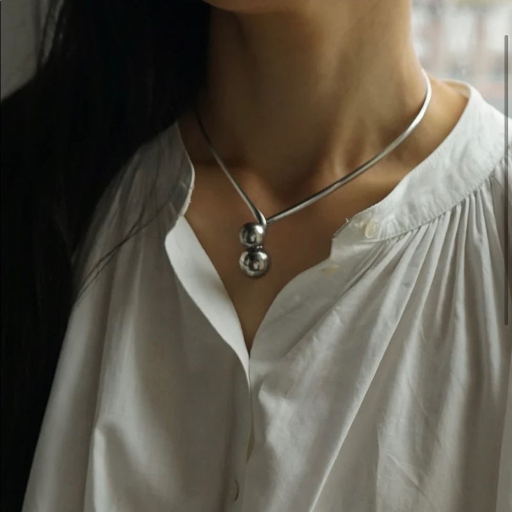 Matching Solid Silver Modernist Choker Necklace A… - image 5